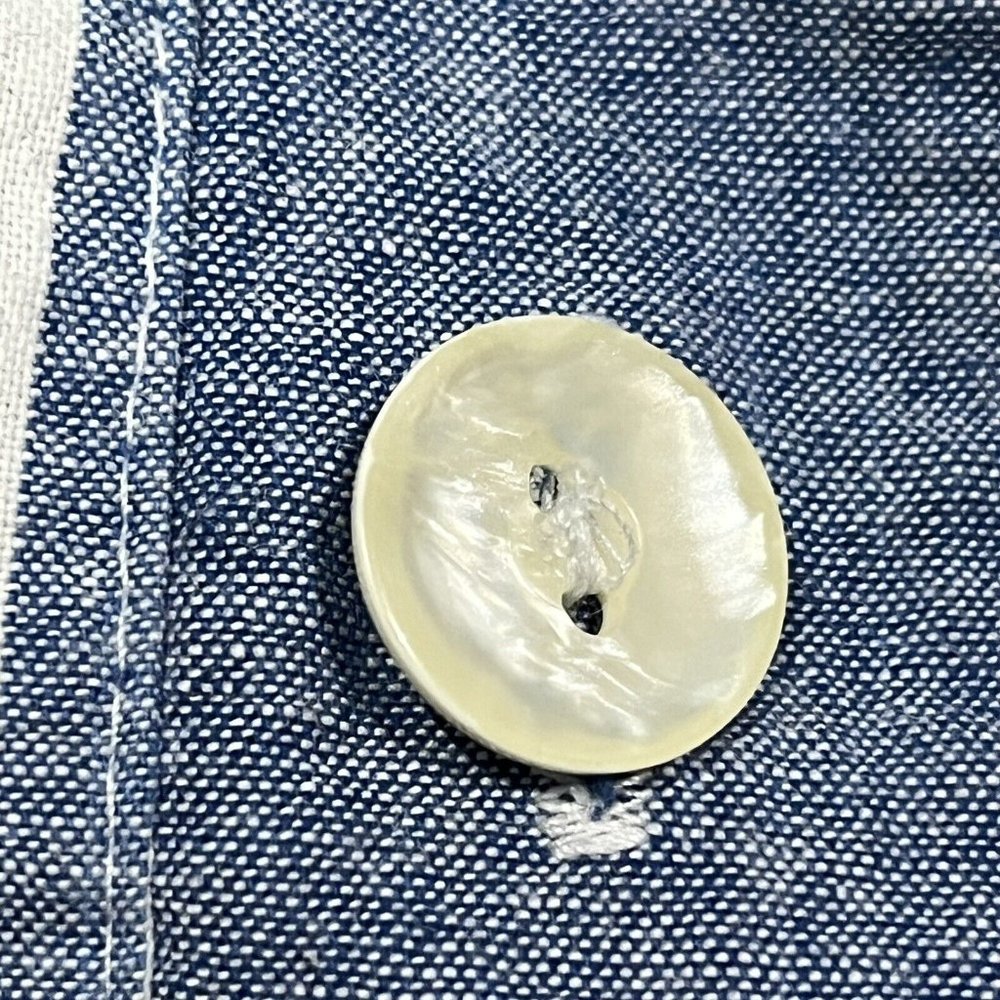 Vintage 80s Blue White Striped Cotton Pearl Button Oversized Jacket Women Medium - Picture 15 of 16